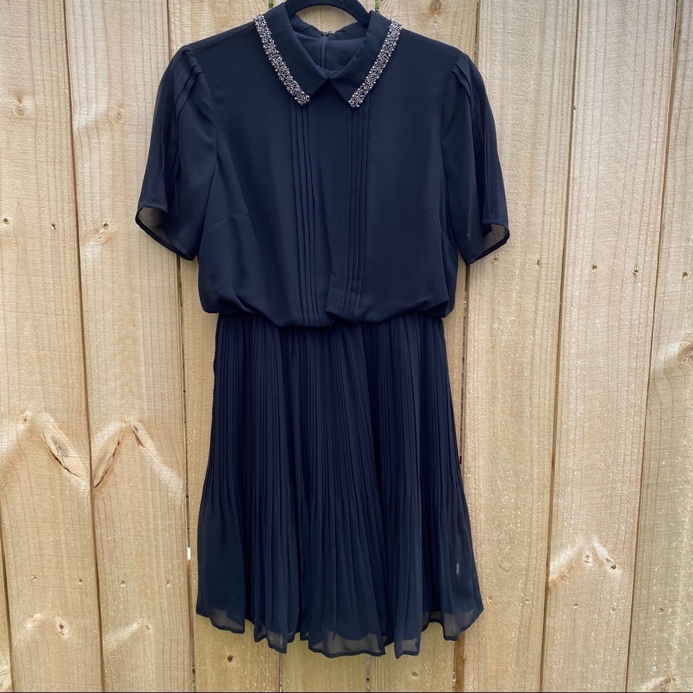 Andrew Marc Black Mini Dress with Embellished Collar